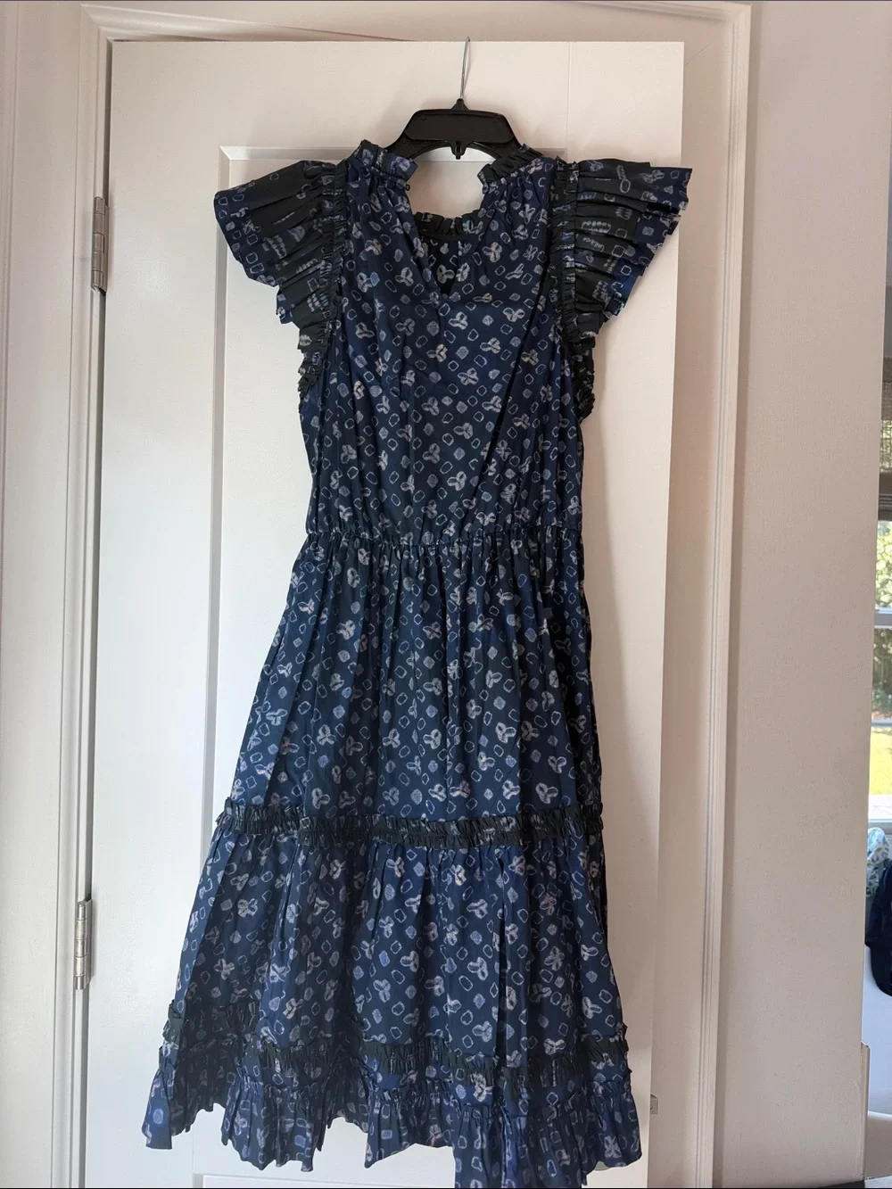 Ulla Johnson Navy Floral Ruffle Tiered Mini Dress